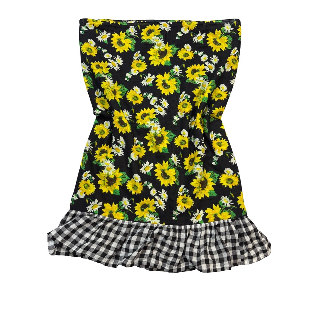 Betsey Johnson Swim Cover Up Women OS Black Excellent Sunflower Gingham Sarong